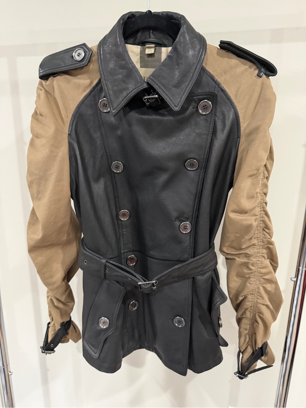 Burberry Brit 2010s Canvas sleeve leather trench jacket size 6